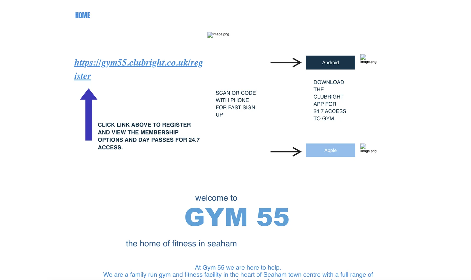 Previous Gym 55 Wix website before the redesign