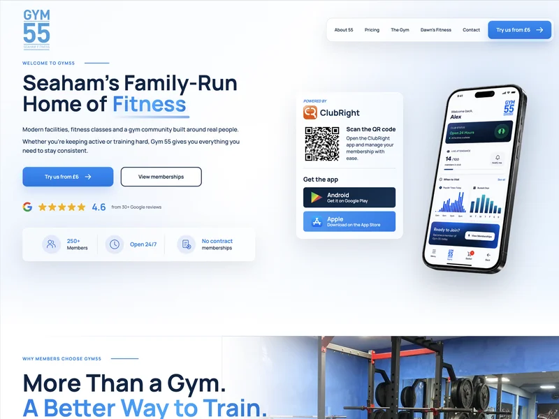 Gym 55 website redesign project showcase