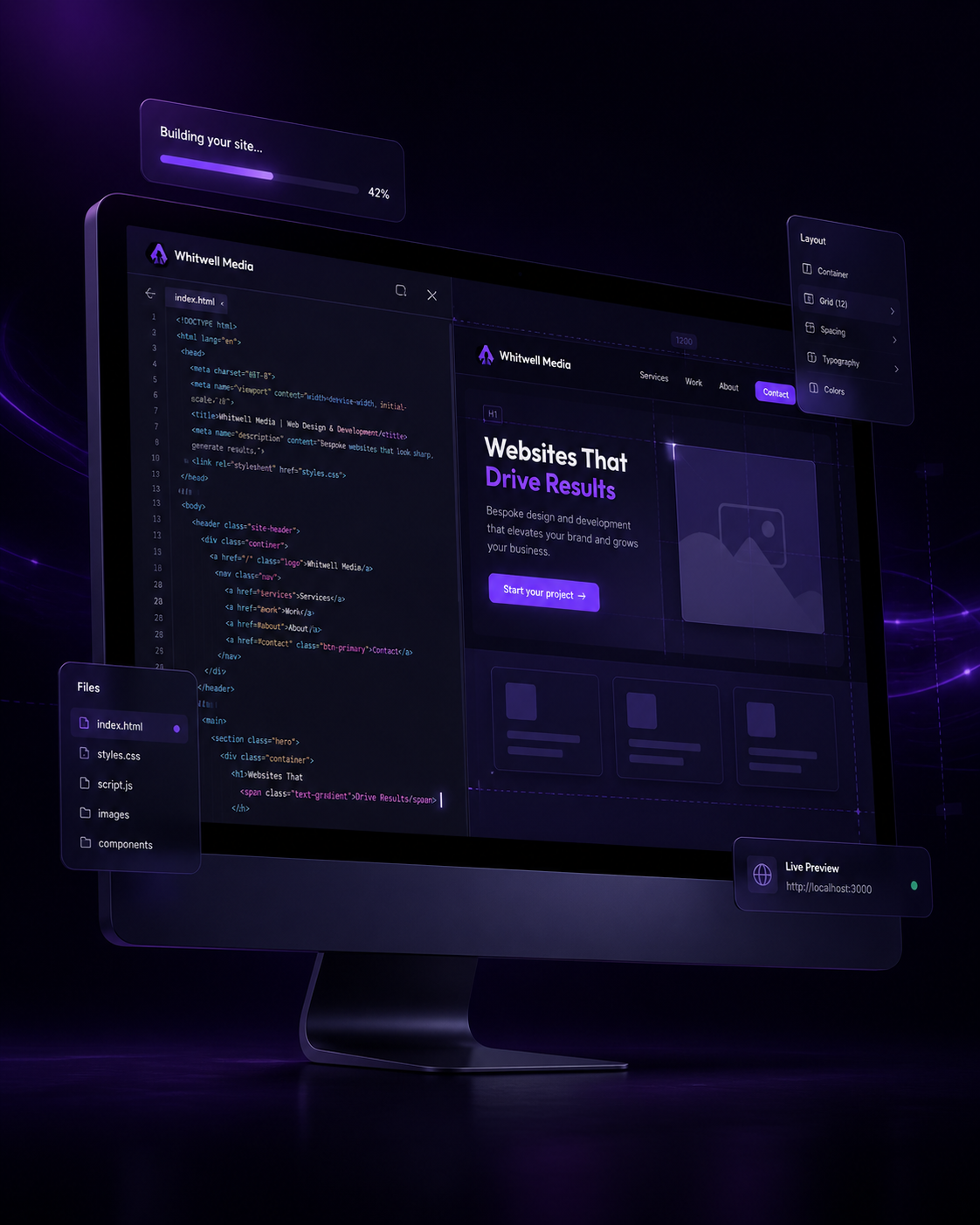 Website design foundation stage showing early layout and wireframe planning