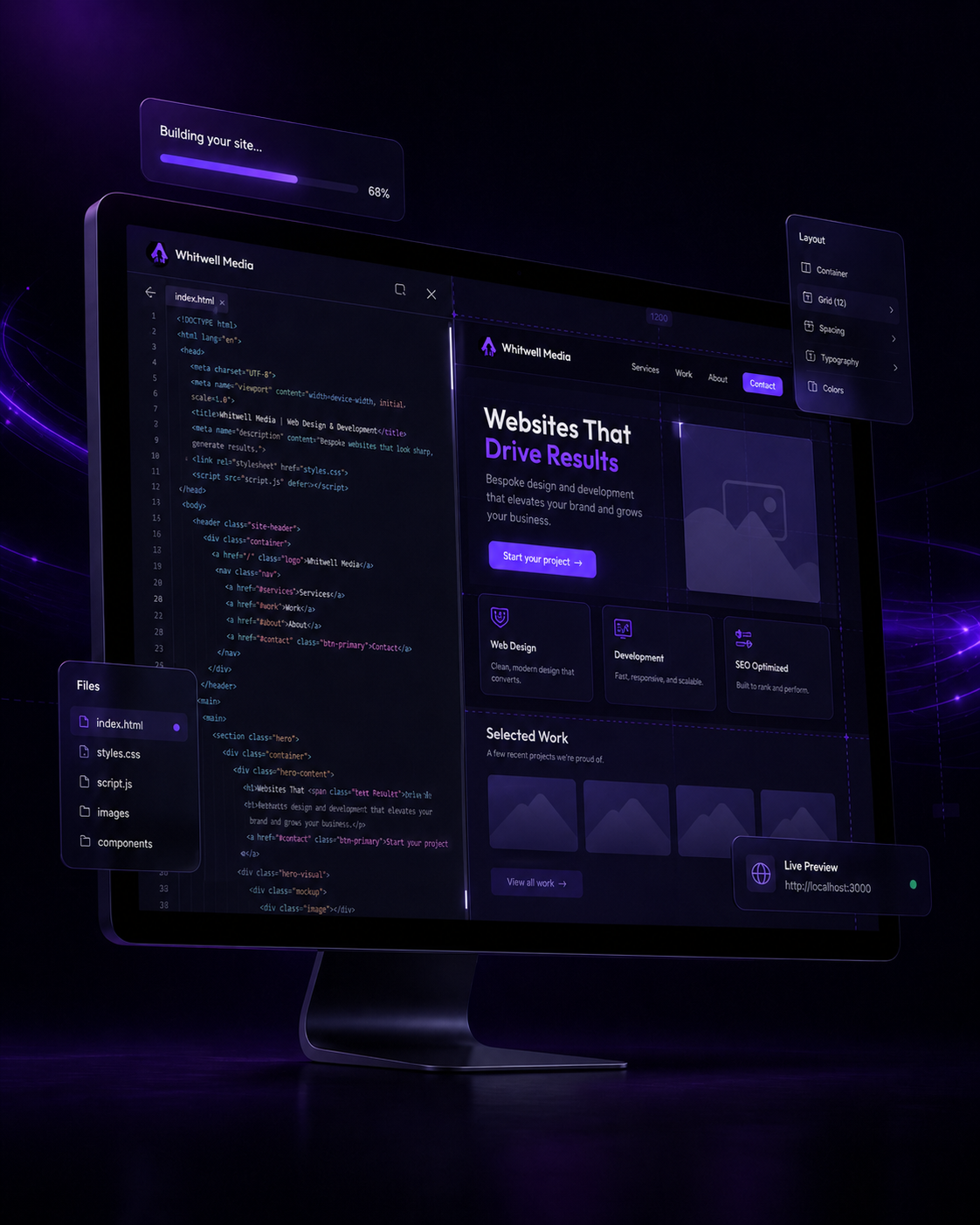 Website build stage showing content and structure being added to a web page