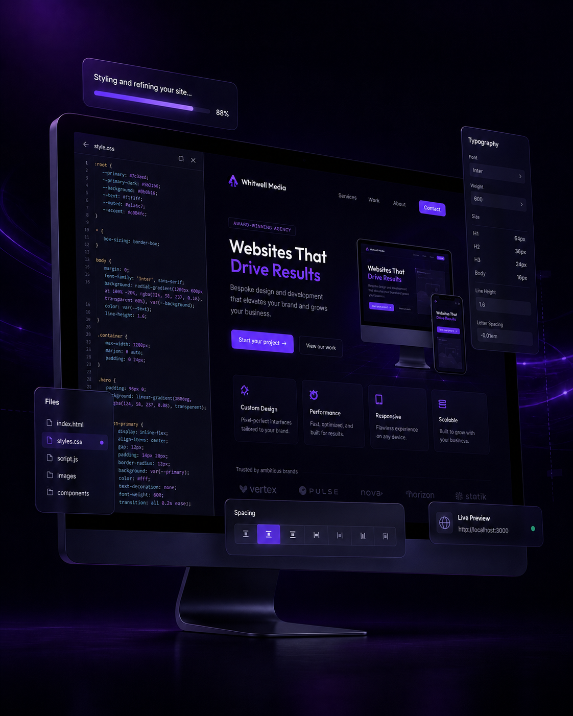 Website refinement stage showing styling, layout polish and design details