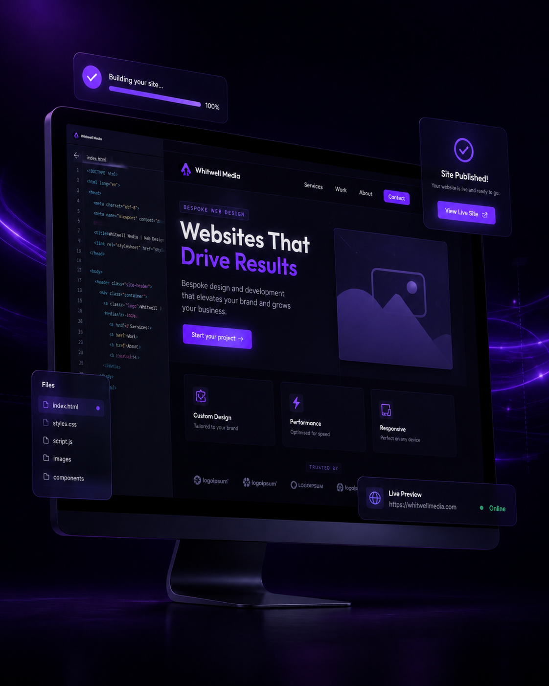 Website launch stage showing a completed professional website ready to go live